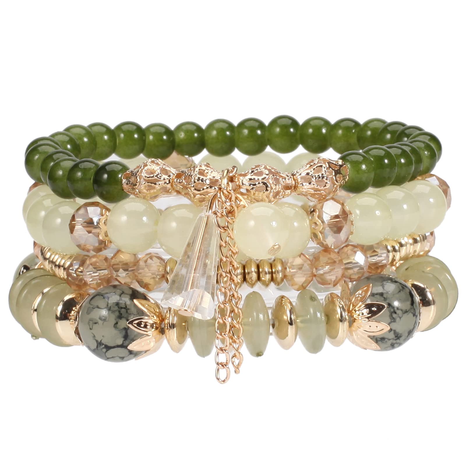 Caiyao 4Pcs Bohemia Multilayer Stackable Beaded Bracelets Set Colorful Crystal Stone Gold Beaded Stretch Bracelets Hawaii Charm Bracelet for Women Men Summer Beach Boho Vacation Jewelry Gifts