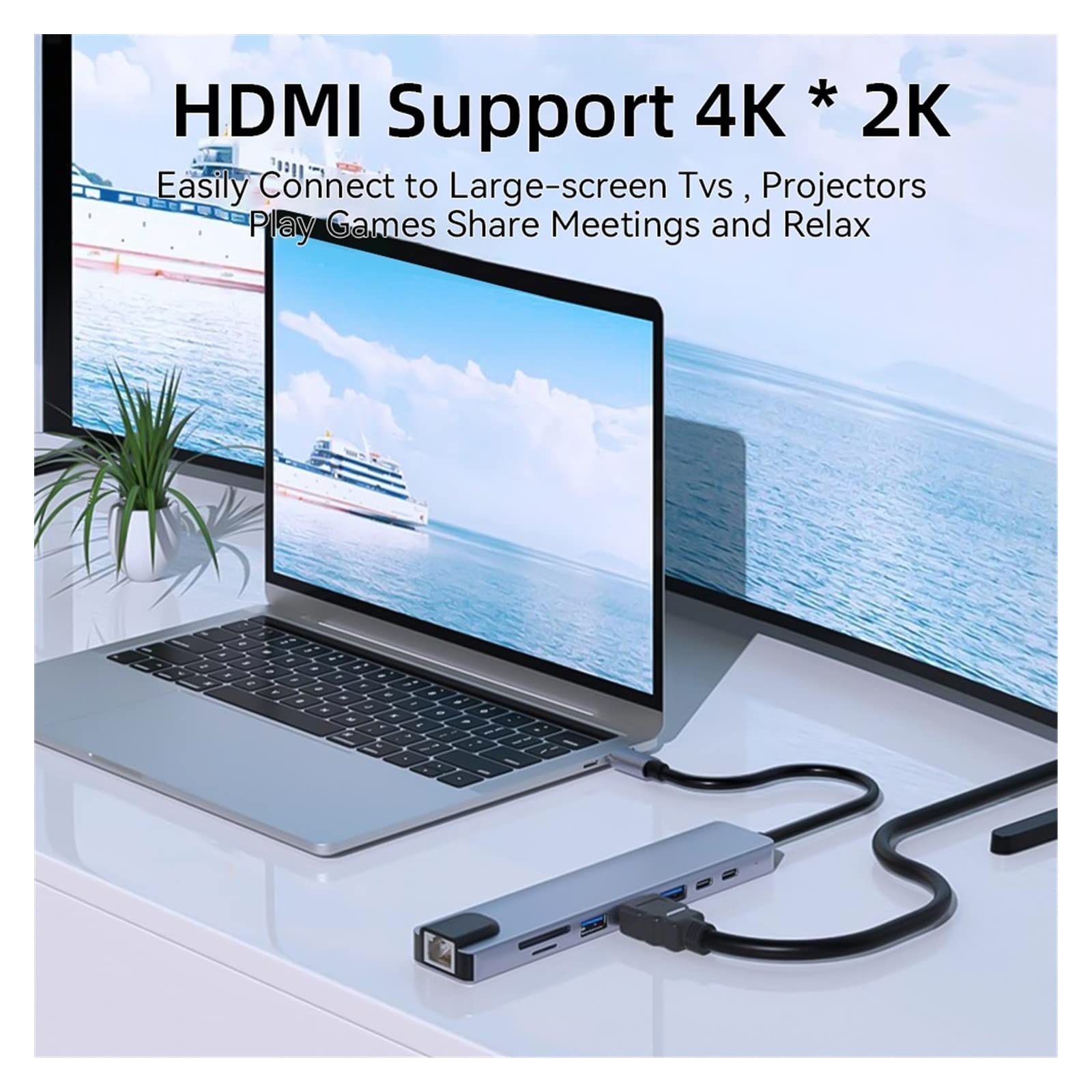 Chargeur USB, 4/8 en 1 USB 3.0 Hub for ordinateur portable adaptateur PC PD Char 8 Ports Station d'accueil USB multi-port de char for plusieurs appareils(5 In 1)