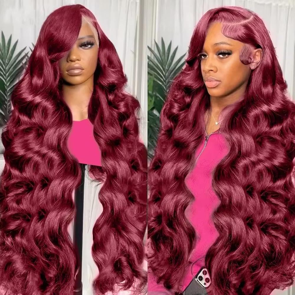 Haarpflege Rot Burgund Farbe Lose Welle 13X4 Full HD Spitze Frontal Glueless Perücke Für Frauen Vorgezupft Hitzebeständige Faser