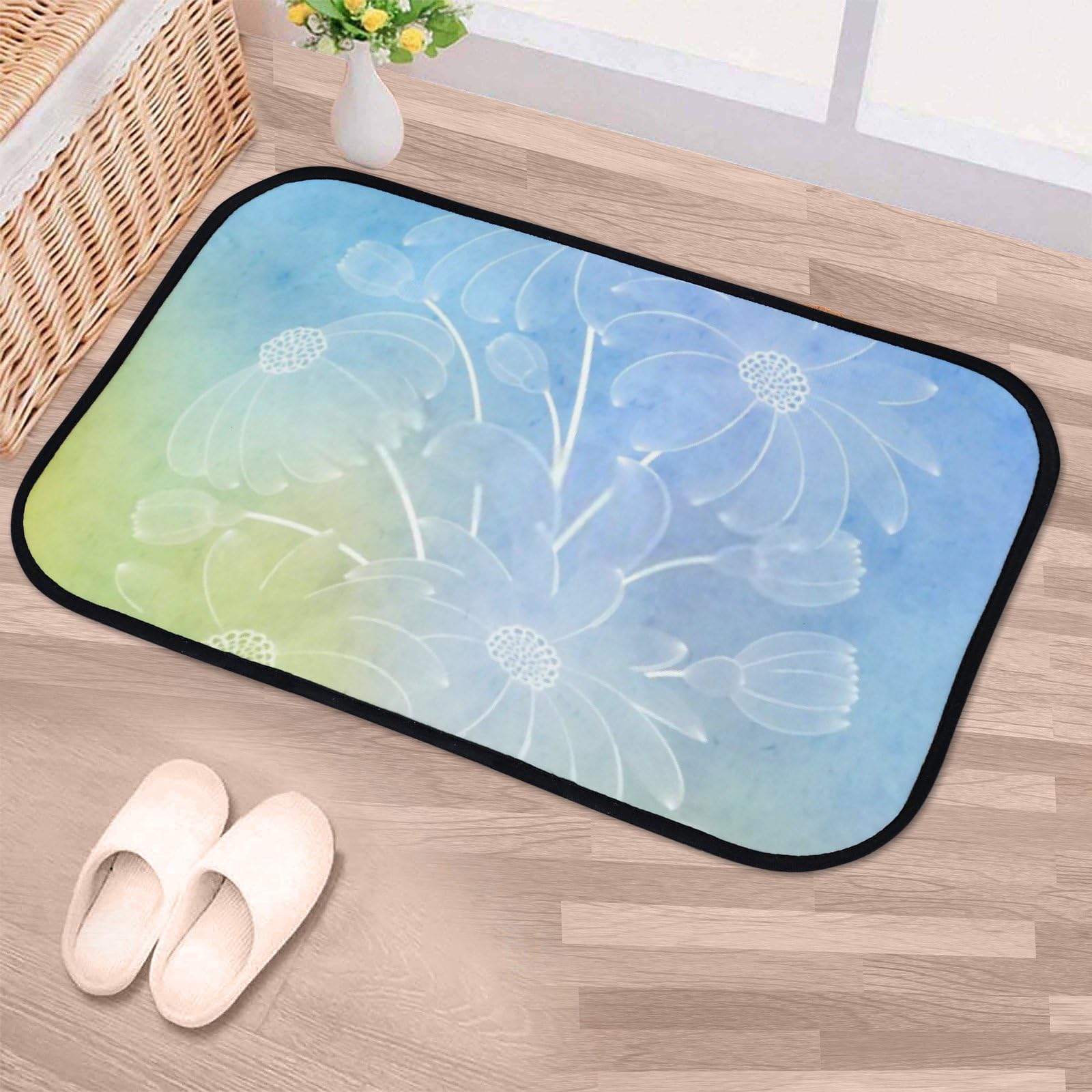 Nuansexi Bathroom Rugs Abstract Pattern Blue Watercolor Floor Mats Non Slip Bathmat Doormat Tub Mat Coral Velvet Absorbent Entrance Carpet Mats Machine Washable Bedroom Decor