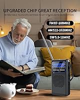 Vista 2 de 3 Band Pocket Radio, Portable AM FM SW Battery Operated Radio with Shortwave, Back Clip Transistor radios with Emergency LED Flashlight, 3.5mm