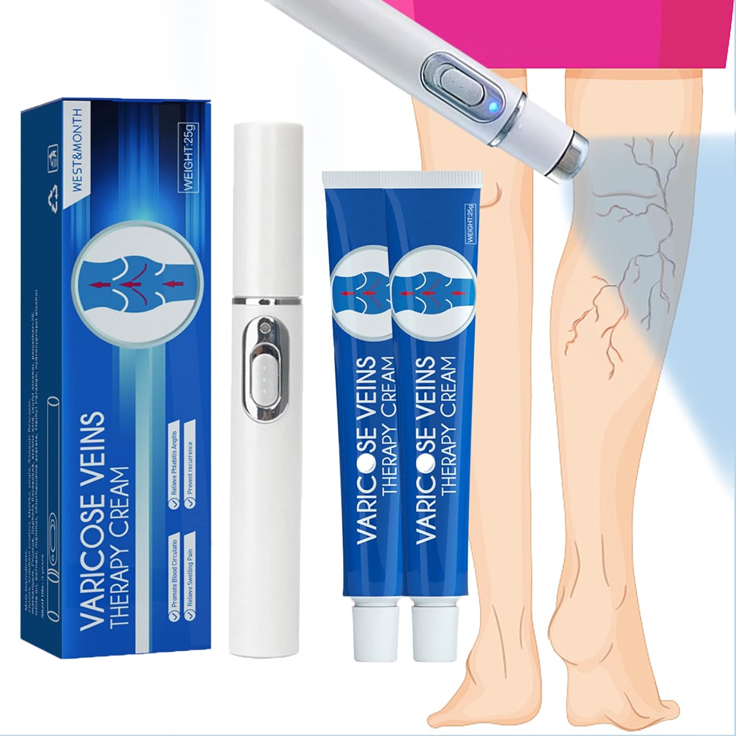 2pcs Pen/Cream Blue Light Therapy Varicose Veins