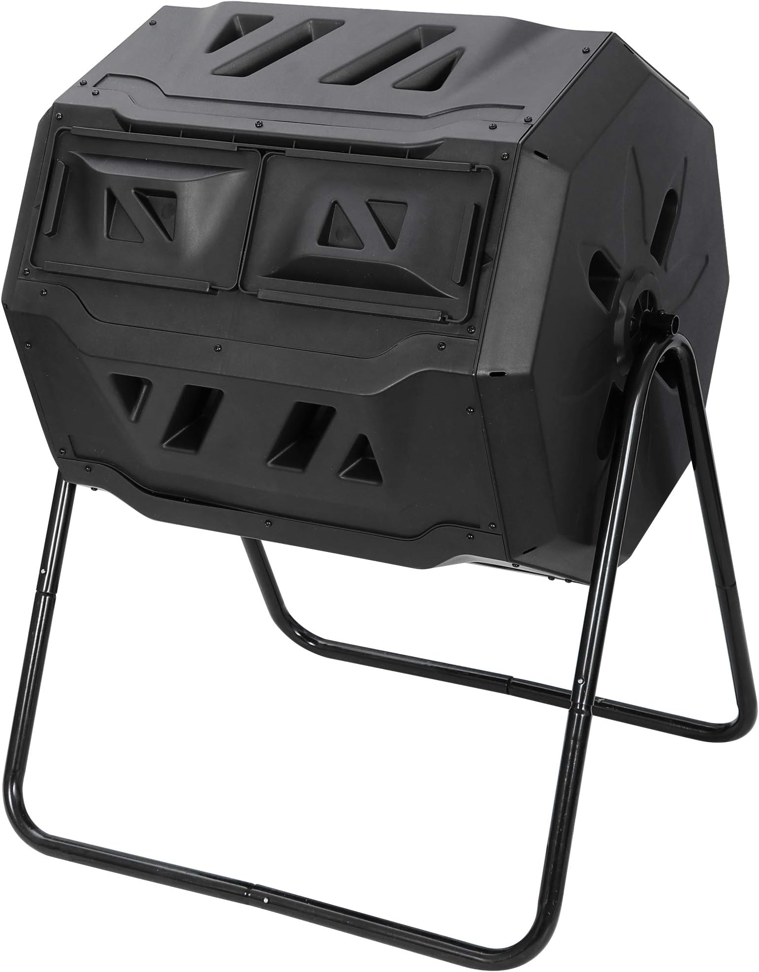 Outdoor Compost Bin Dual Chamber Tumbling 43 Gallon Composter Rotating w/Sliding Doors & Steel Frame, BPA Free Outdoor Composting Bin for Garden Yard Patio Lawn, Black