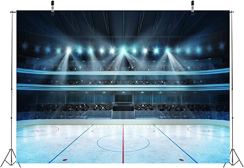 Miniatura 4 de BELECO Telón de fondo deportivo de hockey sobre hielo de tela de 10 x 8 pies para fotografía, estadio, estadio, arena, pista de hielo, luces de