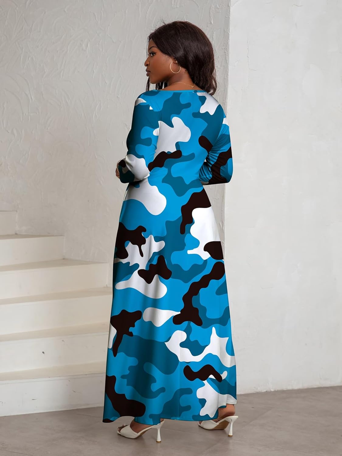 Plus Size Maxi Dress for Curvy Women with Belt Crew Neck 3/4 Sleeve Flowy Long Outfits Sizes L to 5XL - Image 3