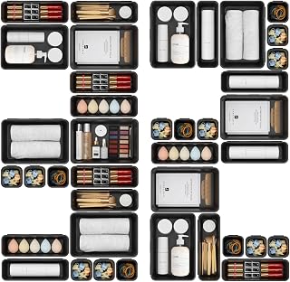A-LuGei【32PCS Plastic Desk Drawer Organizer Tray Divider Set, Makeup Organization and Storage Bin Container for Office Utensils Bathroom Kitchen Bedroom Gadget Tool Pantry Cosmetic Jewelry