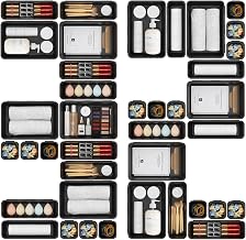 A-LUGEI【32Pcs Black】 Desk Drawer Organizer Divider Makeup, Interlocking Kitchen Organizers and Storage Utensil Cutlery Tray, Plastic organisateur tiroir Clothes Bathroom Office Bedroom Tool Box Set