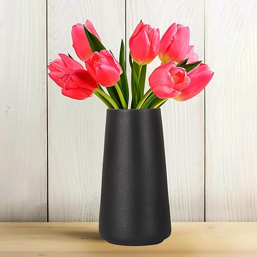 Miniatura 6 de Jarrón de cerámica esmerilada negra de 6 pulgadas, moderno jarrón minimalista para lavanda, hierba de pampas, flores secas y plantas, elegante