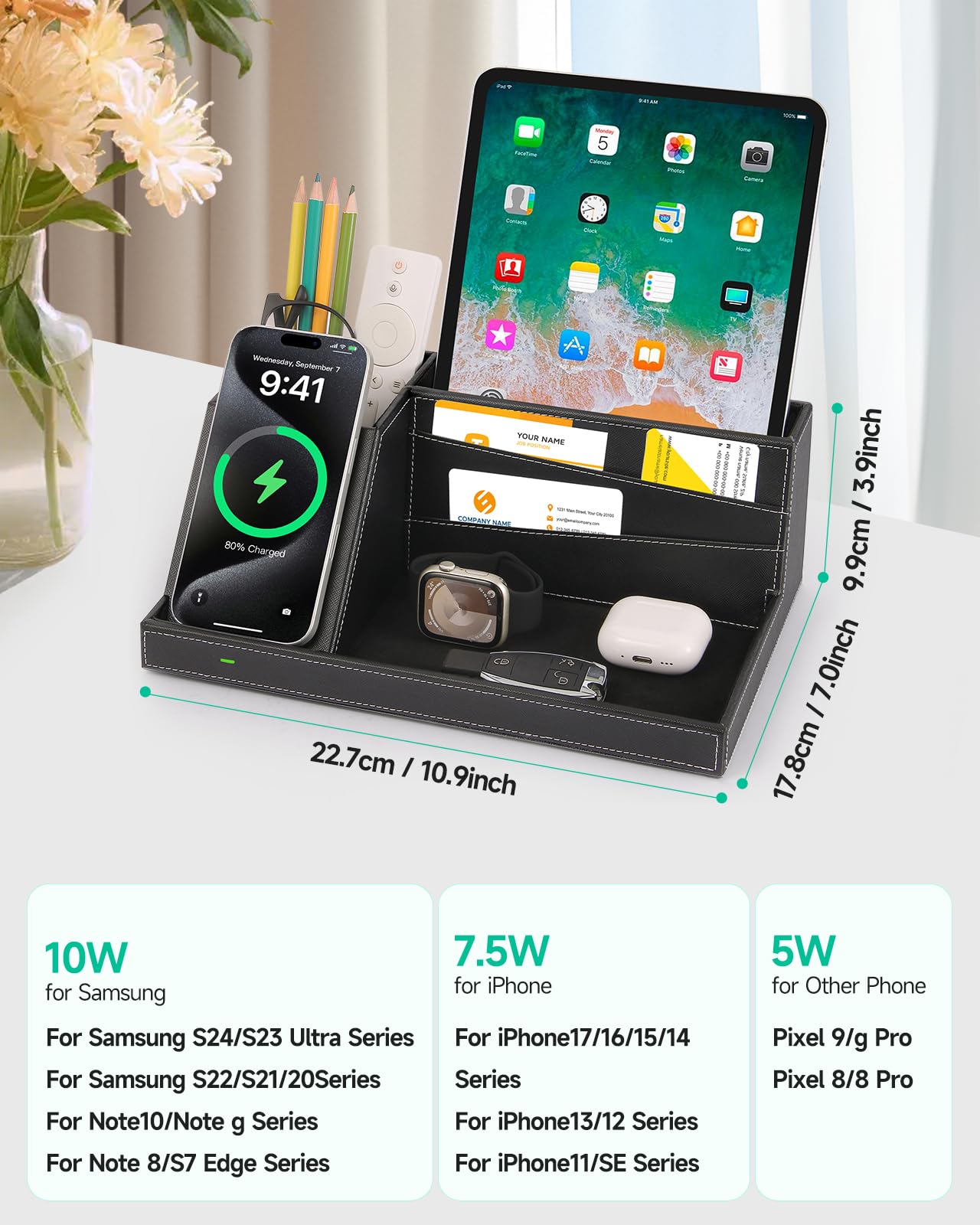 wireless future charger FutureCharger - Base de carga USB para iPhone 13/13 Pro Max/13 Pro/12 Series/11/XS Max/XR/X/8Plus/SE 2, soporte para lápices de escritorio (negro)