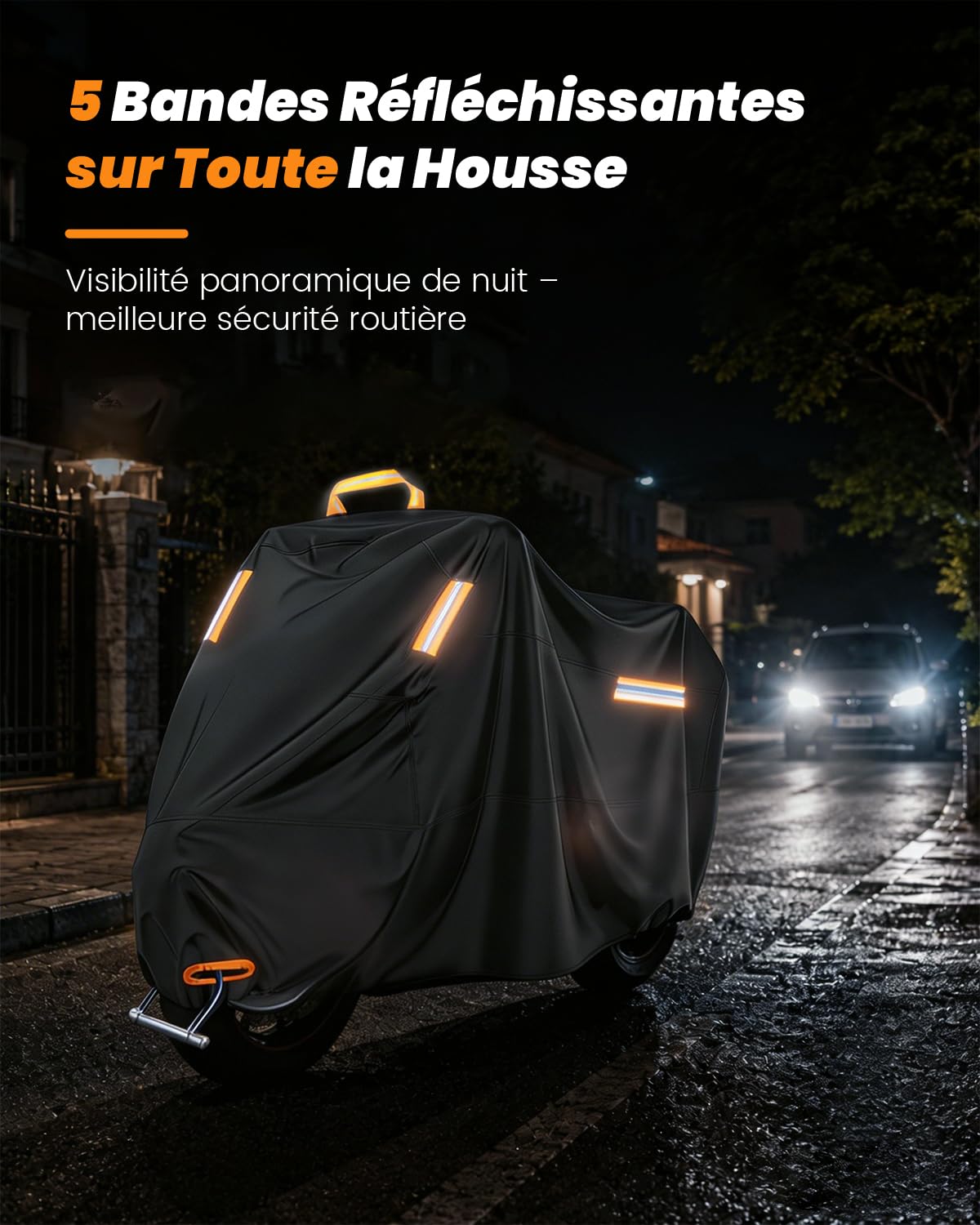 Bache Moto 4XL, 420D Bache de Protection Exterieur Imperméable | 295×110×140 cm, Housse Moto avec Poignée et Trou de Chaine Antivol, Protection contre Poussière Pluie Neige UV
