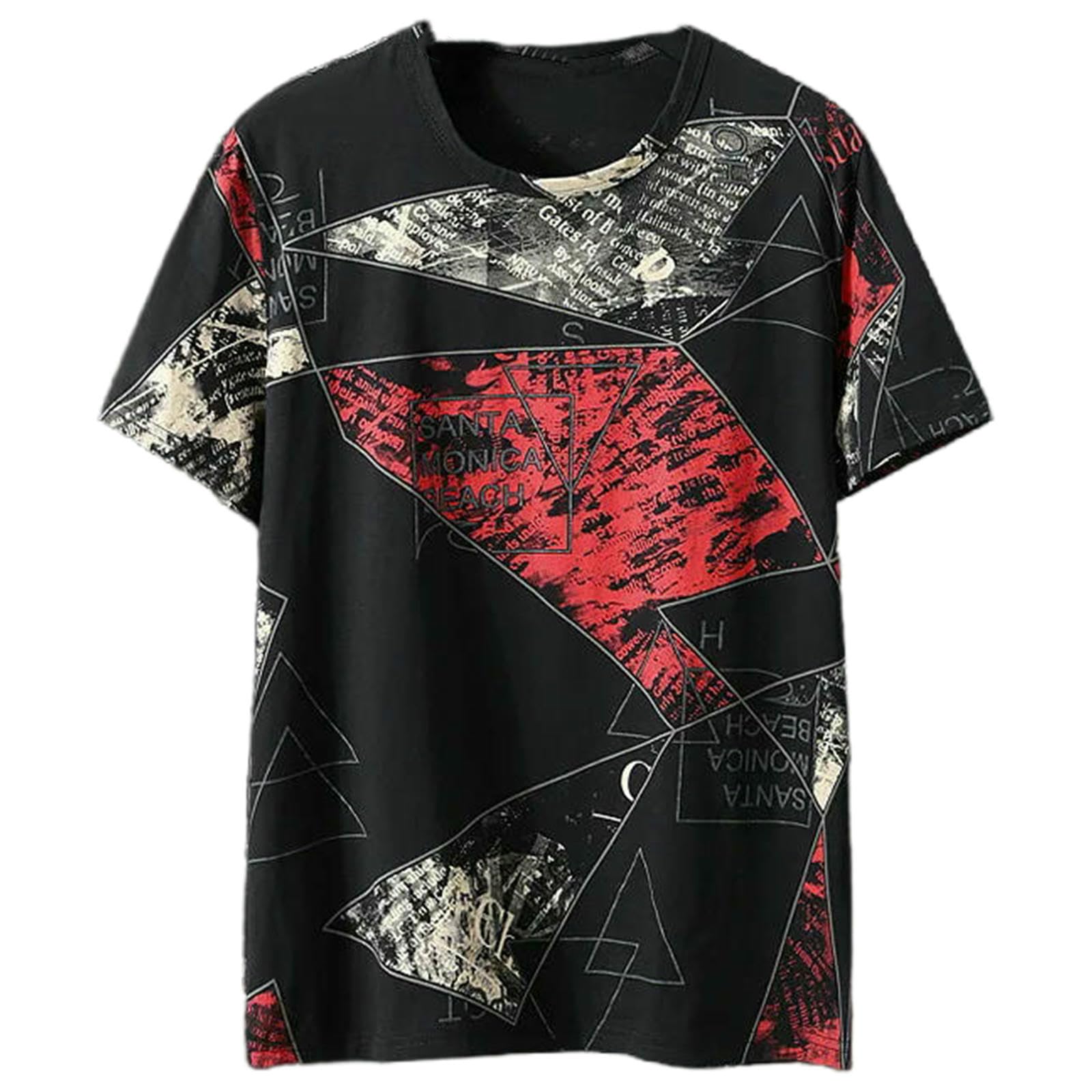 Męski T-shirt, ponadwymiarowy t-shirt męski, na lato, hip hop, plus size, casualowy, streetwear, oddychający, wygodny, luźny T-shirt, czerwony-4XL
