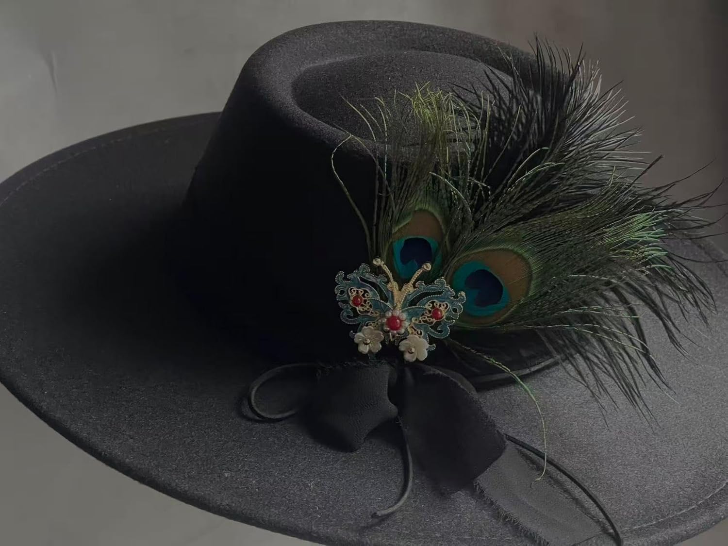 Vintage Wide Brim Fedora Hats -Handmade Felt Hat Panama Rancher Hat for Party Wedding A - Image 3