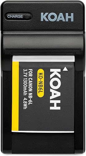 Miniatura 3 de Koah PRO - Batería recargable de iones de litio de 1300 mAh y cargador compatible con Canon NB-6L, NB-6LH, kit de carga de repuesto pequeño,
