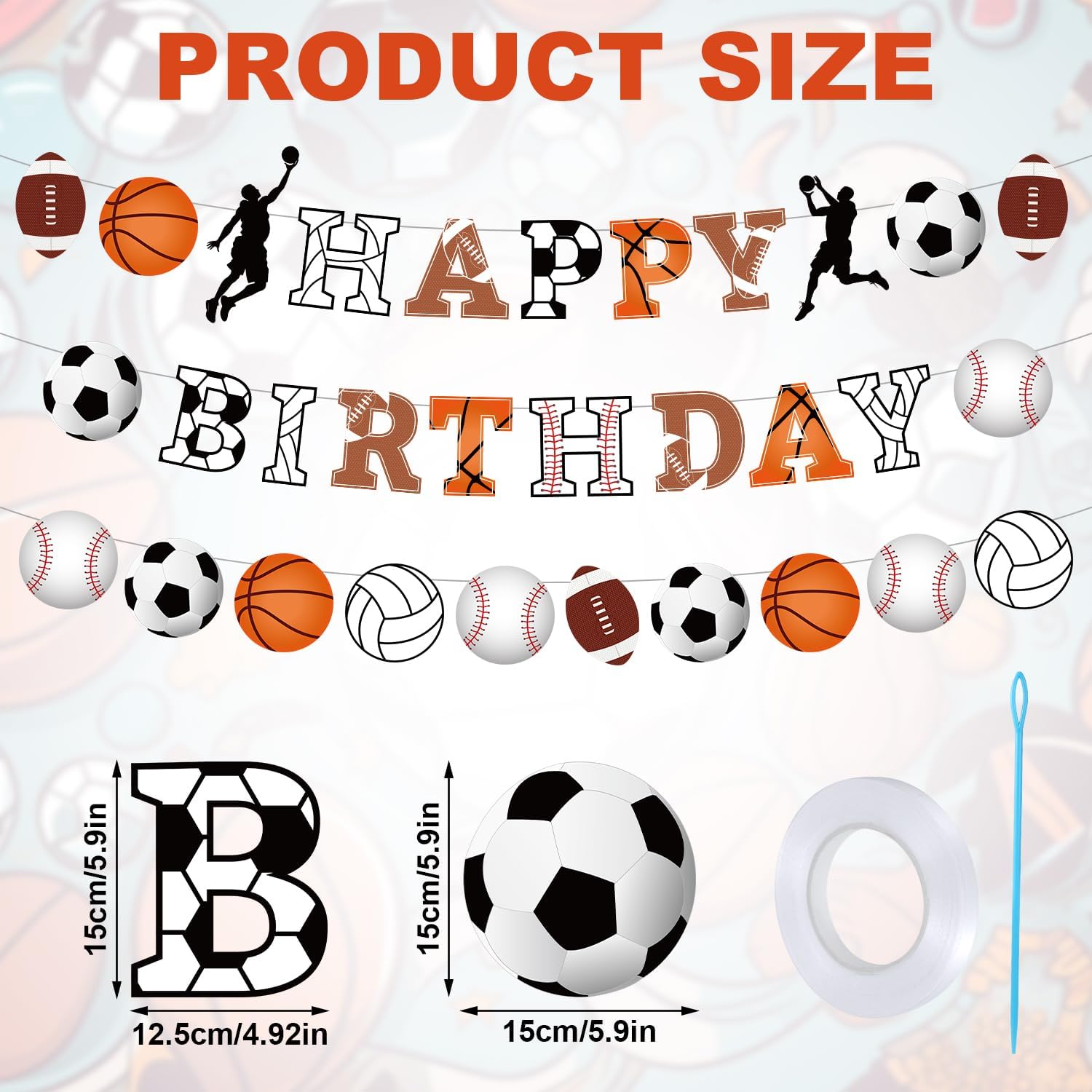 Sports Birthday Party Decorations, Sports Happy Birthday Banner Basketball Football Baseball Rugby Volleyball Sports Themed Hanging Bunting for Boys Kids Birthday Party Decorations Supplies