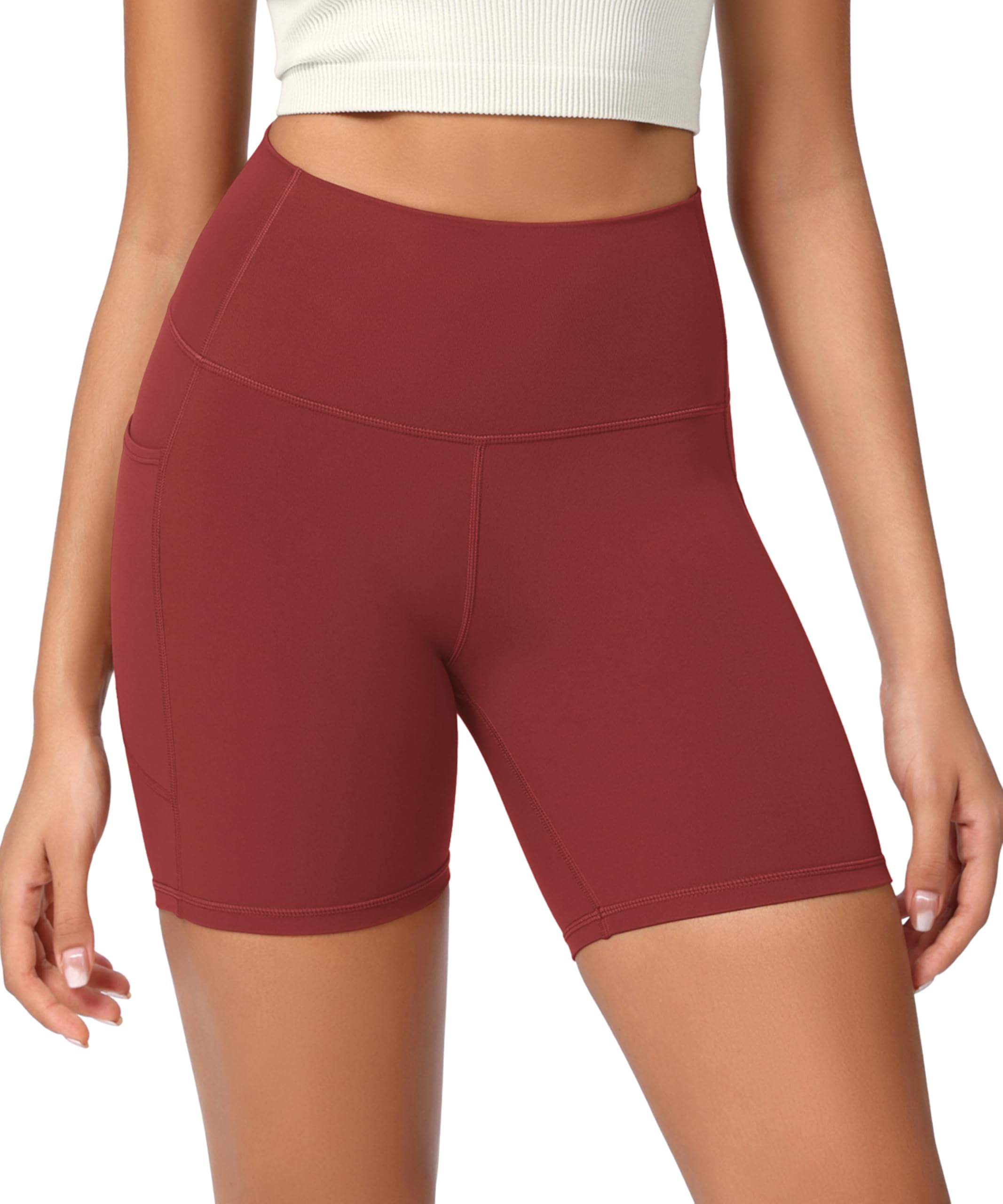 ODODOS Women's High Waist Lounge Yoga Shorts with Pockets, 4"/6"/8"/10" Buttery Soft Biker Shorts