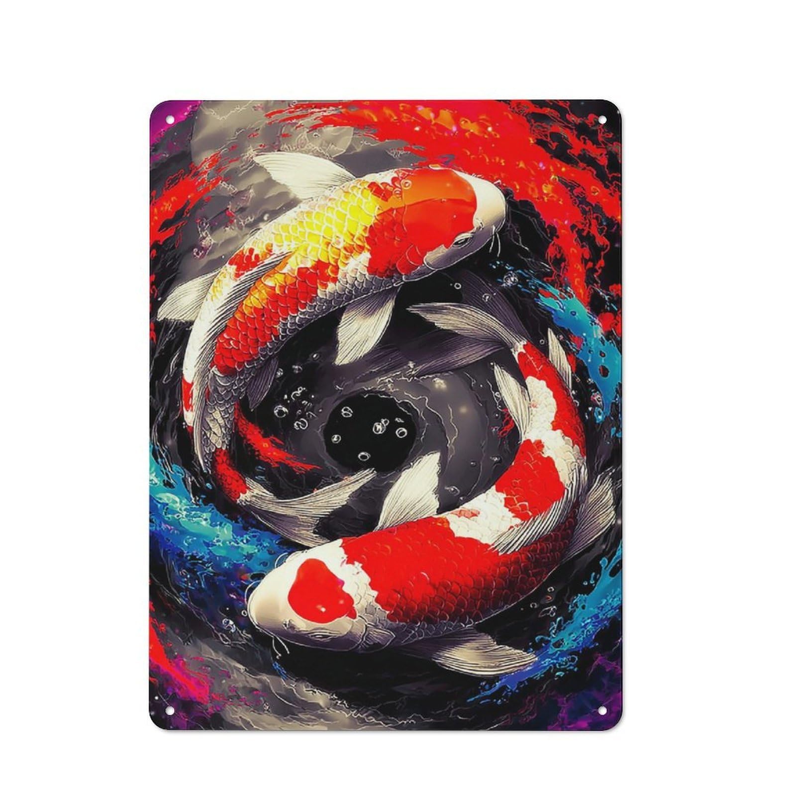 Vintage Tin Sign 40x30cm Featuring Colorful Koi Fish Artwork for Bar Or Restaurant, A Decorative Christmas Gift for Bar Decor Enthusiasts