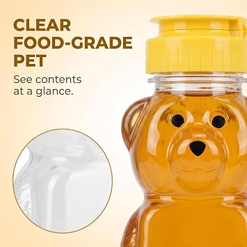 1PC 8Oz Plastic Bear Honey Bottle Jars, Empty Honey Squeeze Bottle with Flip-top Lid for Storing and Dispensing, Yellow Flap Caps Garlic Presses for Storing and Dispensing Leak Proof Flip-Top Caps