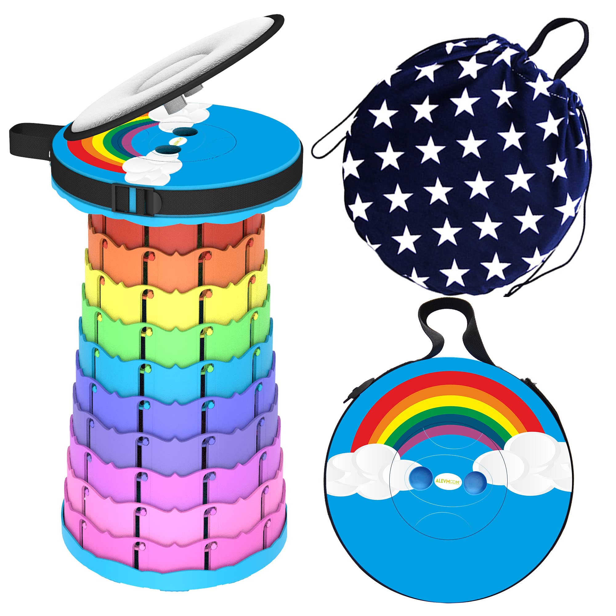 ALEVMOOM Portable Collapsible Stool with Cushion Retractable Folding Telescoping Stool for Adults Sturdy Capacity 440lbs Foldable Camping Stool for Outdoor Hiking Garden BBQ with Bag,Carabiner