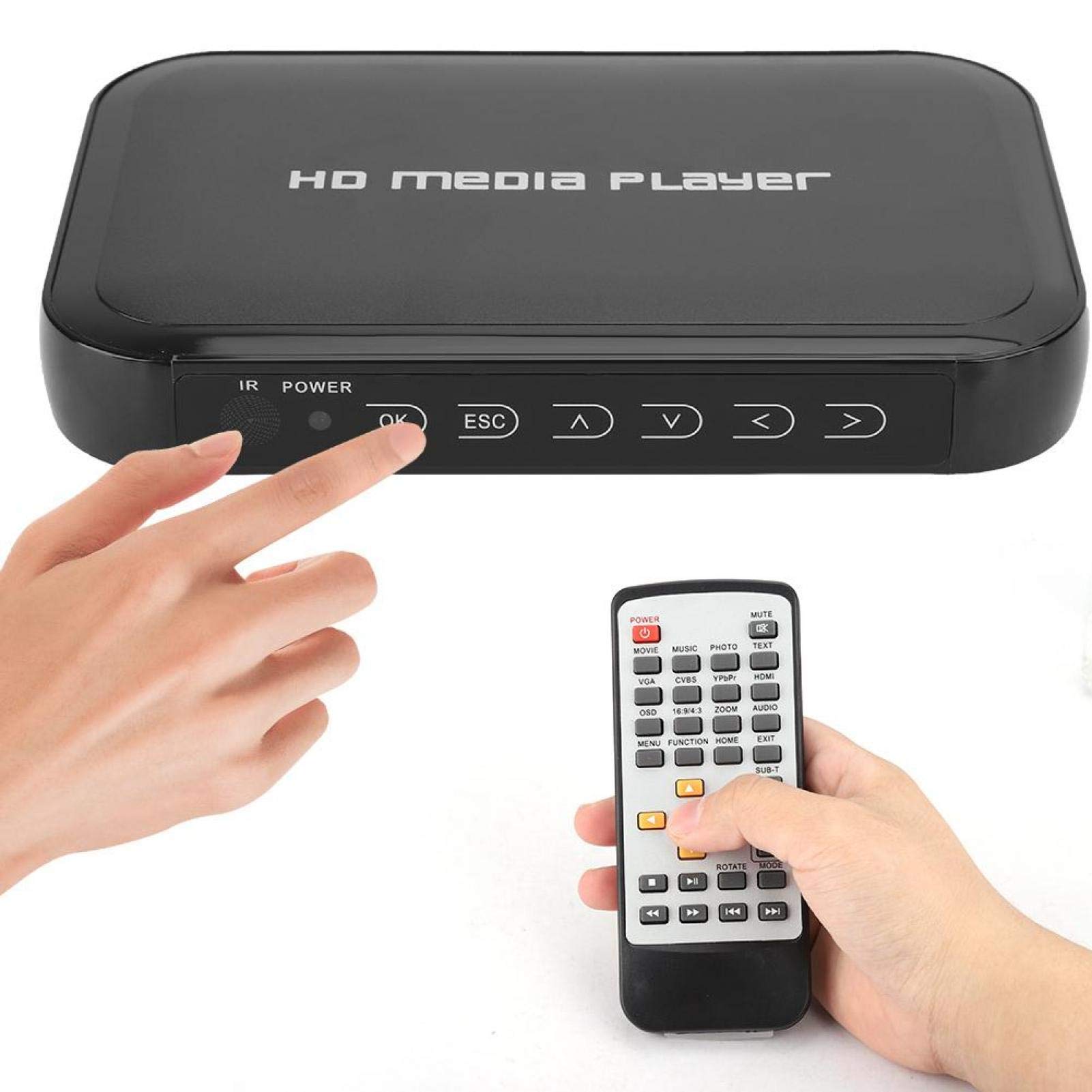 Odtwarzacz multimedialny z pilotem, odtwarzacz multimedialny 1080P Mini HDMI M3 HD Sieciowy odtwarzacz wideo z twardym dyskiem 100-240 V Hdmi odtwarzacz multimedialny, sieciowy odtwarzacz (EU)