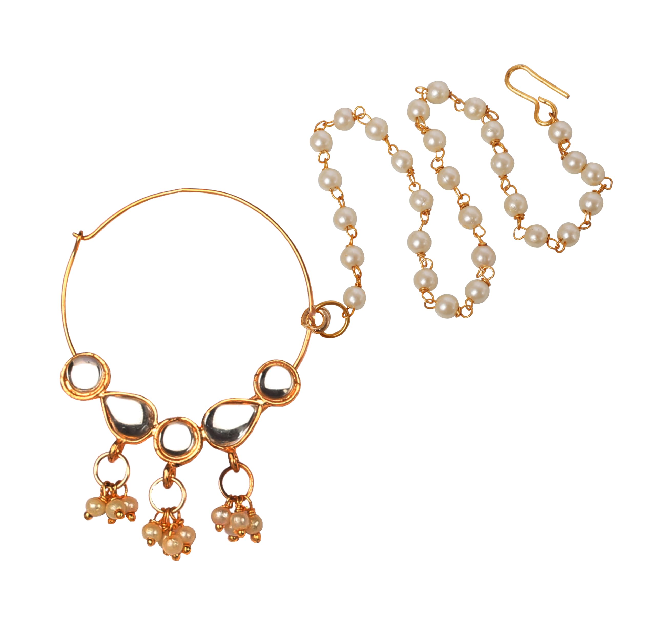 "Contemporary Kundan Collection" Indian Bollywood Desire Royal Mughal Classical Style Kundan Look Jewelry Mangtika, Mathapatti, Nose rings In Antique Gold Tone For Women