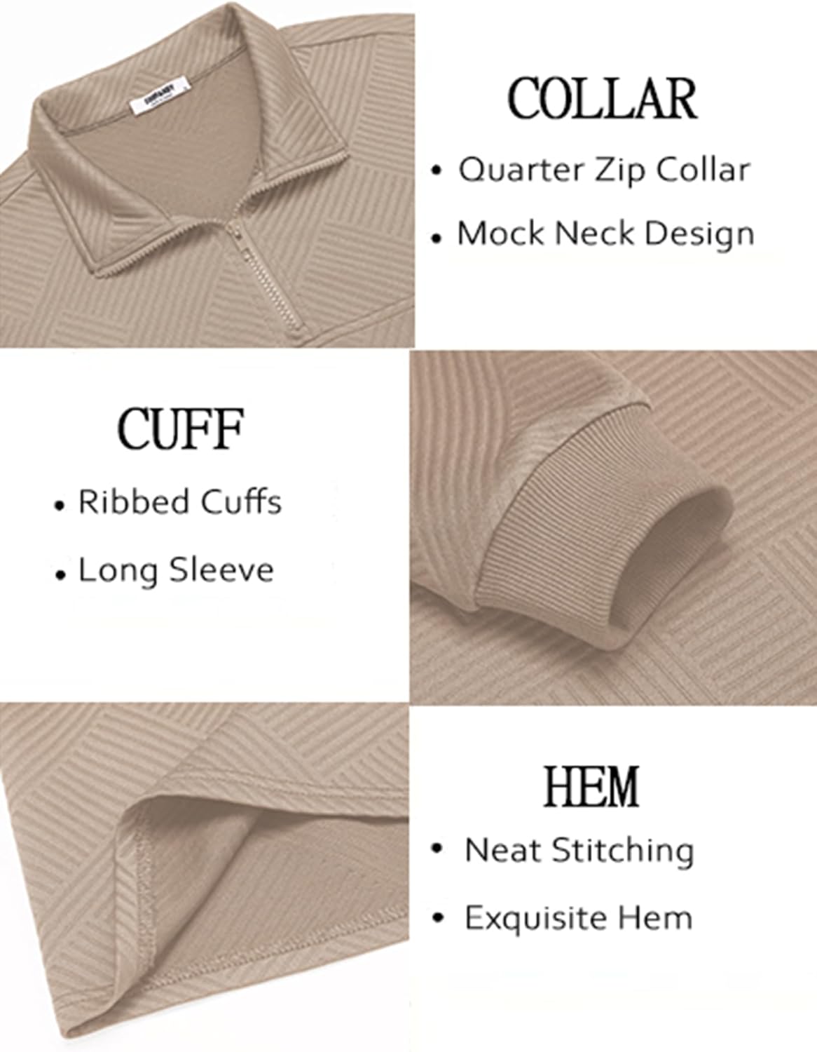 COOFANDY Men's Quarter Zip Pullover Lightweight Textured Sweatshirt Long Sleeve Casual Mock Neck Polo Shirts - Image 6