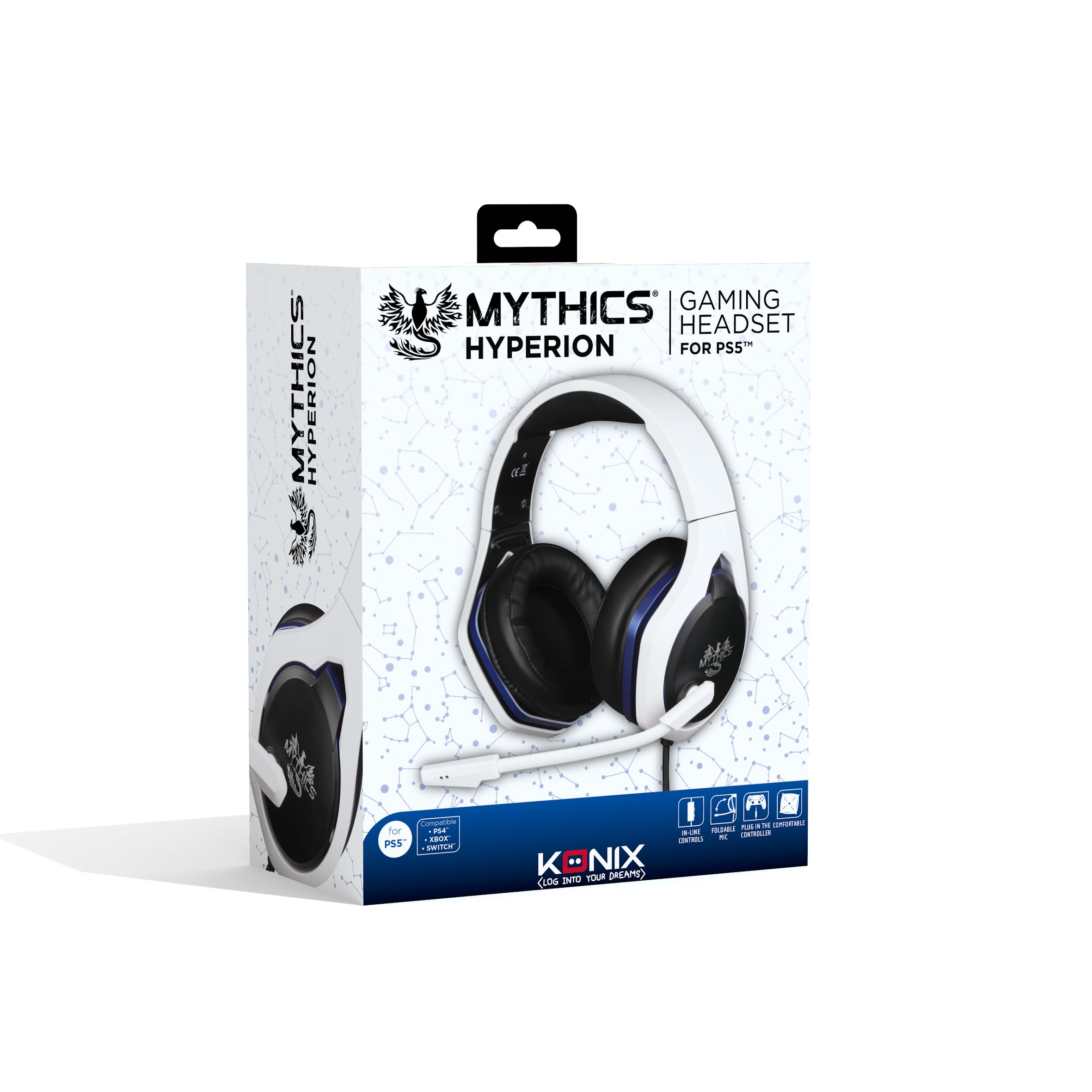 Konix Mythics Cuffie gaming con cavo Hyperion PS5 - Altoparlanti da 50 mm - Microfono - Cavo da 1,5 m - Connettore Jack da 3,5 mm - Bianco e nero