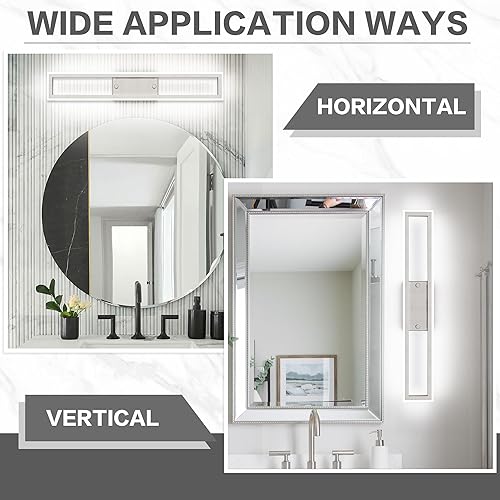 Miniatura 4 de ZUZITO Luces de tocador de níquel cepillado para baño, luces LED regulables para baño, luz de tocador moderna de 24 pulgadas, 6000 K