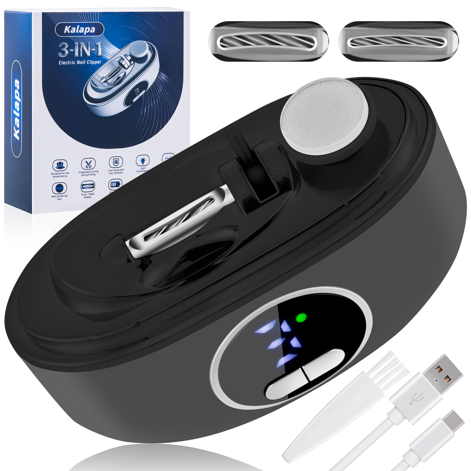 Tagliaunghie elettrico 3 in 1 automatico – con lucidatura, deposito polvere e luce LED, sicuro per anziani, adulti, bambini e neonati, regali per donne, uomini, mamma, bambino, adulto