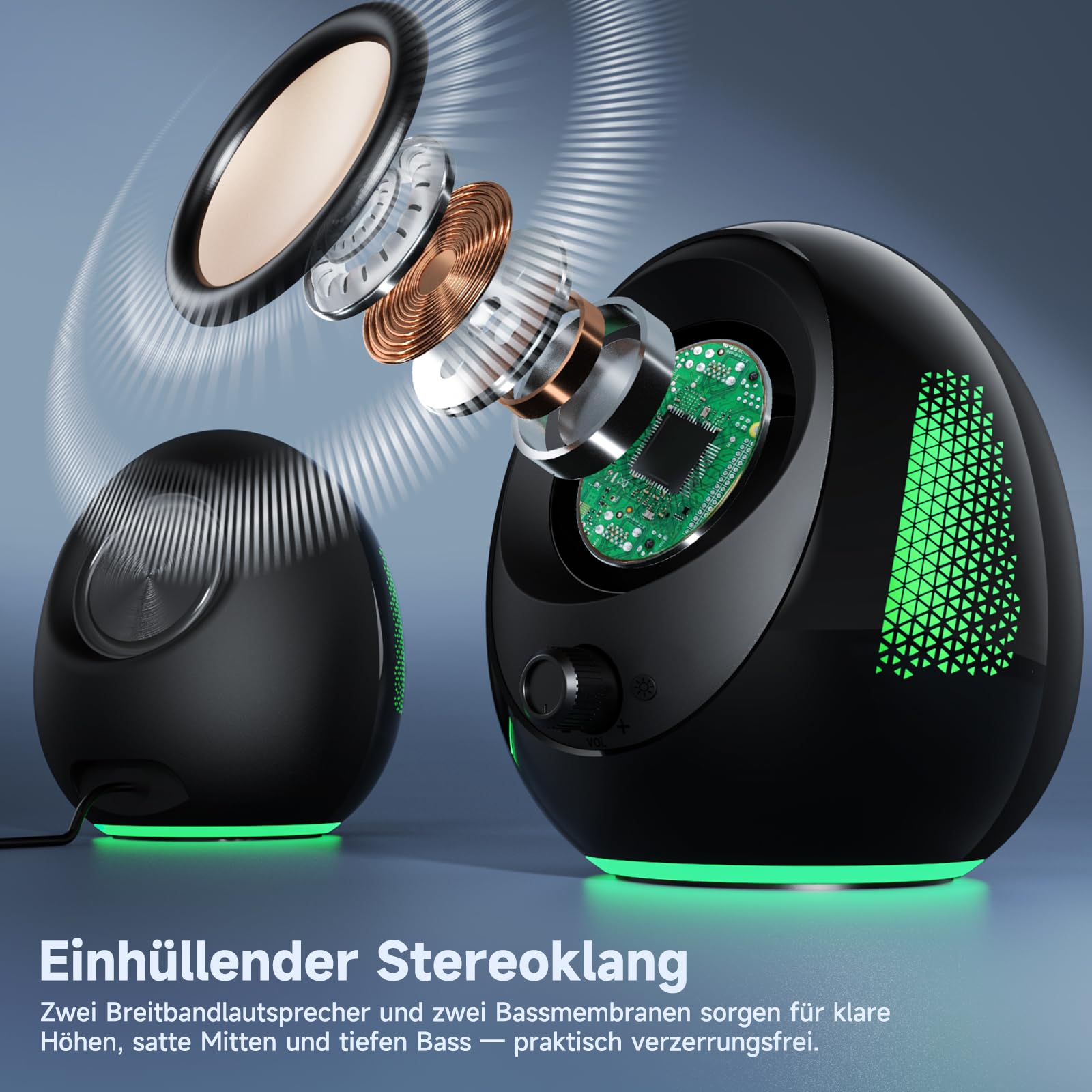 BESTISAN PC-Lautsprecher für Desktop-PC, USB-C/USB-betrieben, Bluetooth-Computerlautsprecher, farbenfrohe LED-Beleuchtung, 20 W