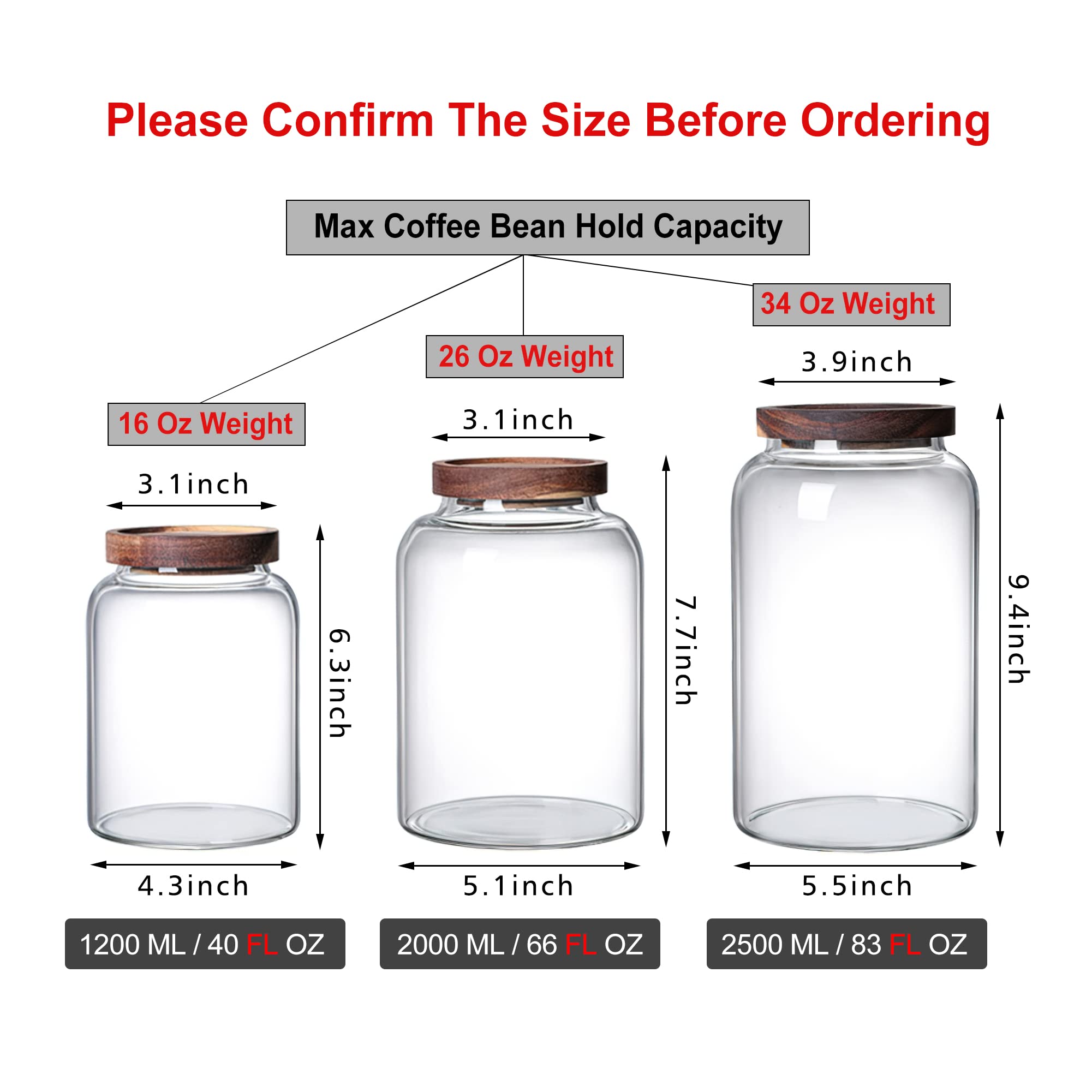 MOLFUJ Contenedor de almacenamiento de vidrio de 1200 ml40 fl oz con tapa de madera, organizador grande decorativo, frasco de despensa con tapa de madera hermética al aire para alimentos, café,