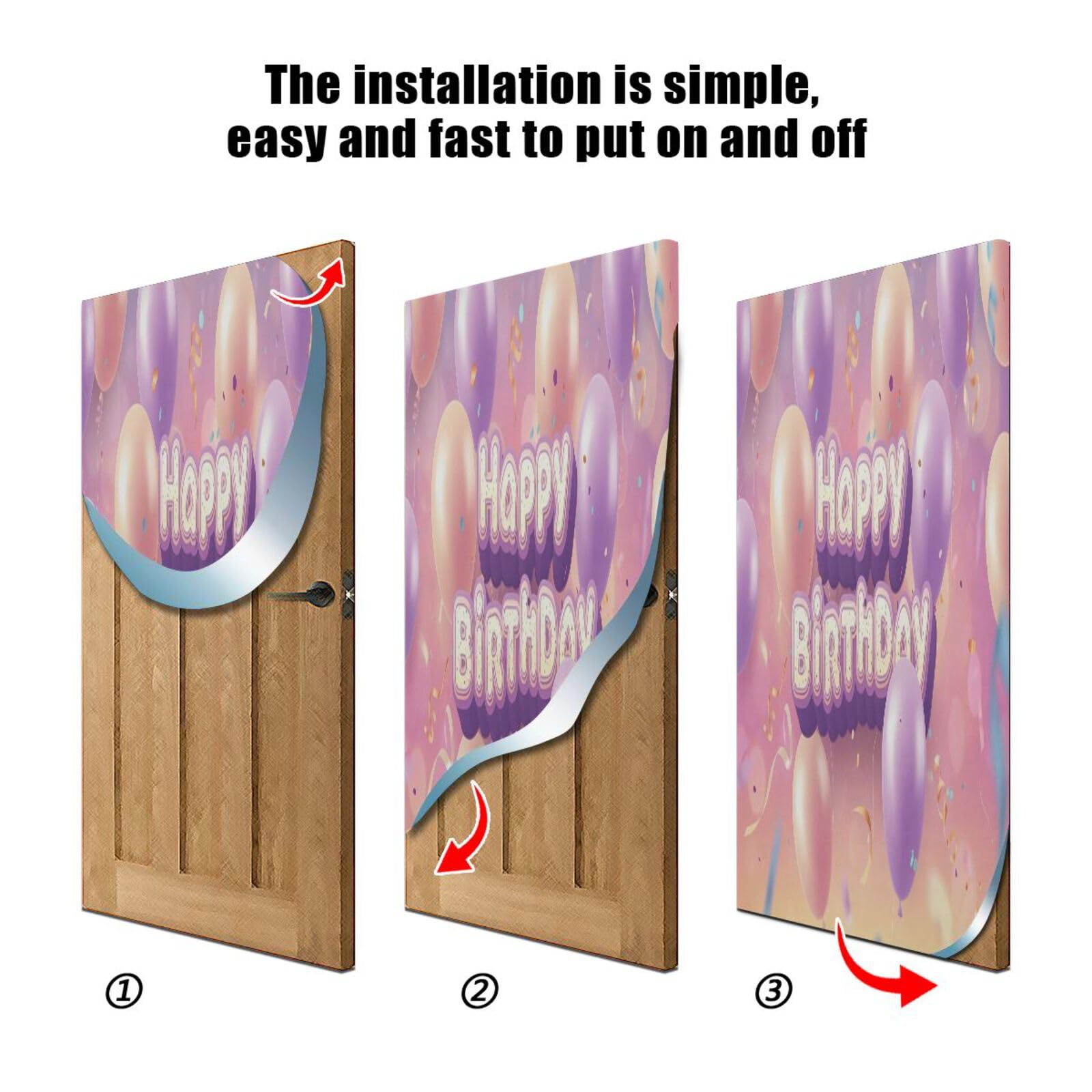 FLildon Birthday Theme Purple Door Cover Decoration, Party Accessory Porch Decor for Festive Ornament Room Door Covers 35 x 79 Inch