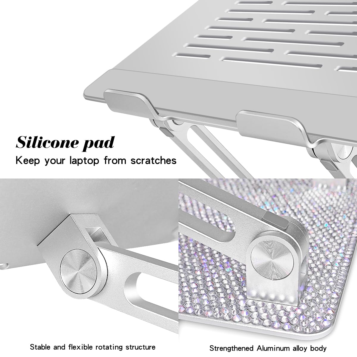 Bling - Soporte ajustable para laptop, elevador portátil de aluminio, plegable, ergonómico para MacBook Air Pro, Dell XPS, HP (10-17.3 pulgadas), color plateado