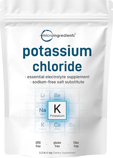 Potassium Chloride Powder, 1 KG (35 Ounce) | Salt Substitute & Essential Hydration Electrolyte Supplement | Supports Mineral Balance, Heart, Joint, and Immune Health | Filler Free, Dissolves