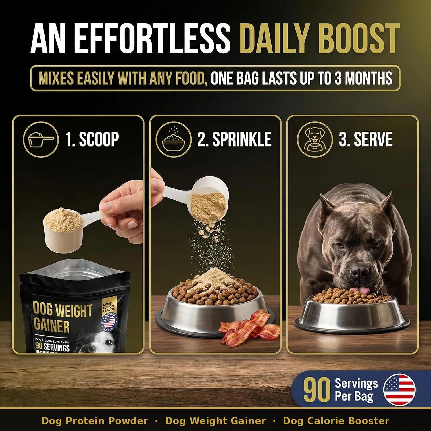 Dog Weight Gainer 90 Servings - High Calorie Supplement for Dogs - Weight Gain Supplements for Dogs - Dog Protein Powder & Muscle Builder - (1.5 lbs) Made in USA. — Amazon image 5