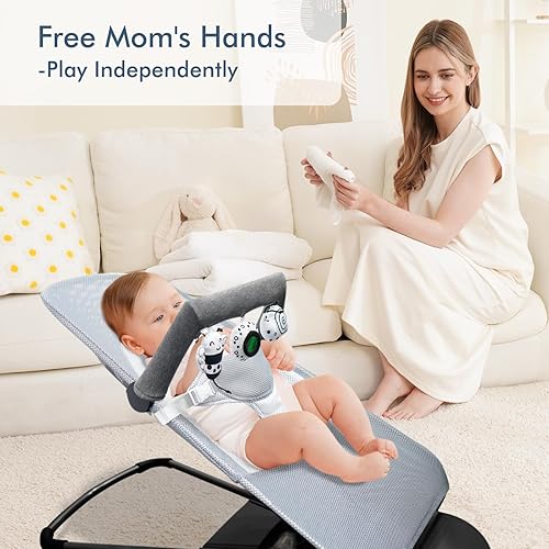 Miniatura 4 de Baby Bjorn - Barra de juguetes para gorila de bebé, suave con 3 juguetes sensoriales lindos, fácil de colocar y quitar, agradable a la piel, lavable