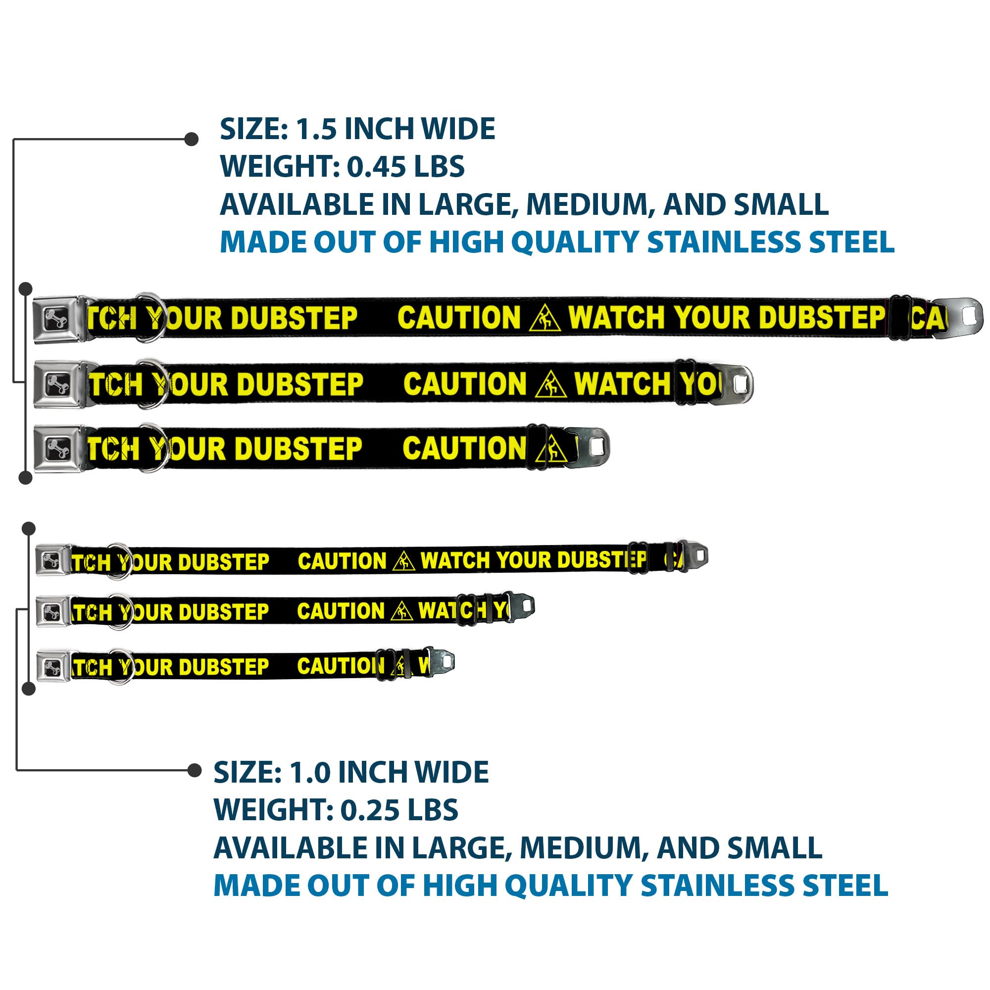Buckle-Down 33-45 cm Caution Watch Your Dubstep czarno-żółta obroża dla psa, szeroka mała