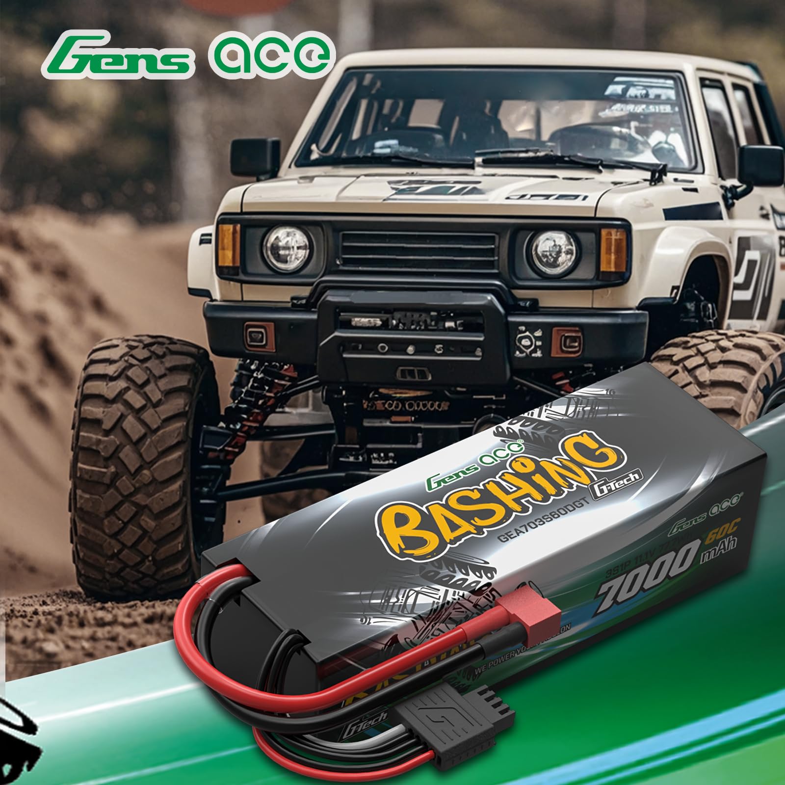 Gens Ace 3S 11,1V 7000mAh 60C Akumulator LiPo G-Tech z wtykiem T (Deans), seria Bashing do RC samochodów 1:8 i 1:10, bardzo długi czas pracy