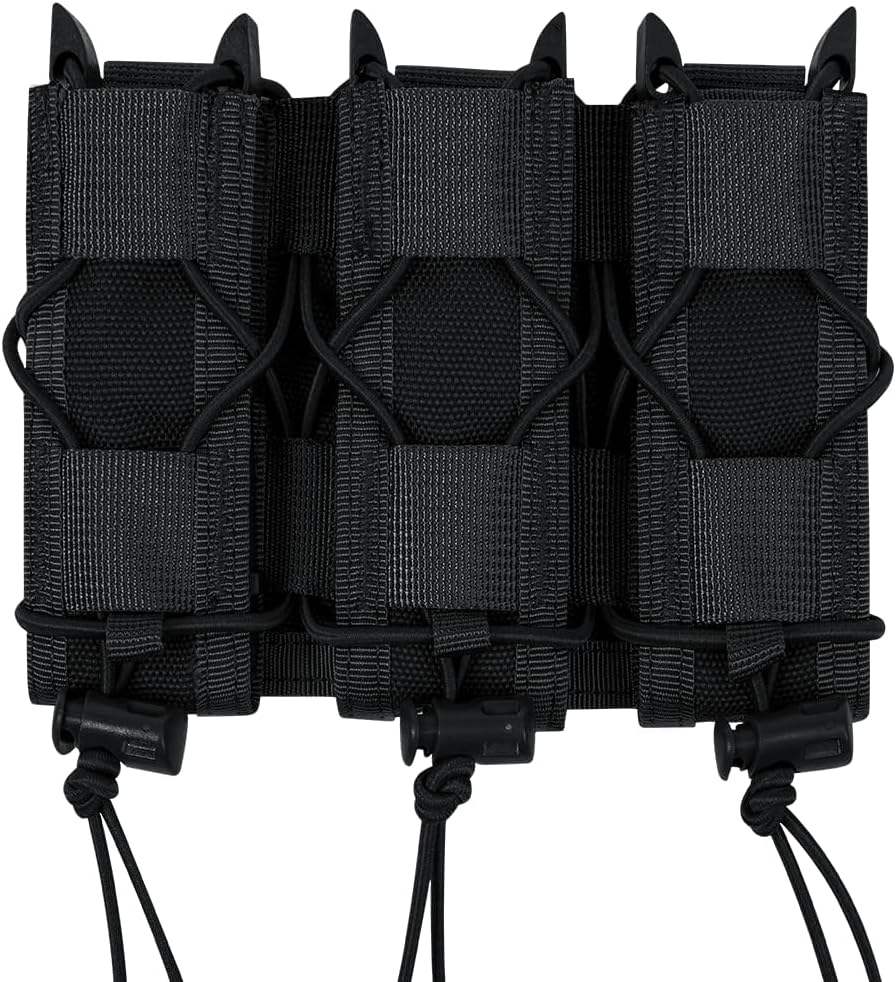 Triple 9MM Mag Pouch,Molle Pistol Triple Magazine Holster,3 Magazine Holder 9mm Universal,Open-Top Handgun Ammo Holder for 9mm/.40 Calibers 45acp Glock Compatible MOLLE Belts