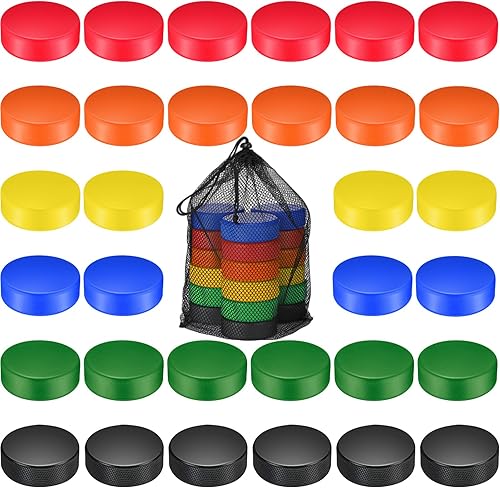 Mini discos de hockey sobre hielo de espuma deportiva de 3 pulgadas para interiores con bolsa de malla para niños y adultos, práctica y