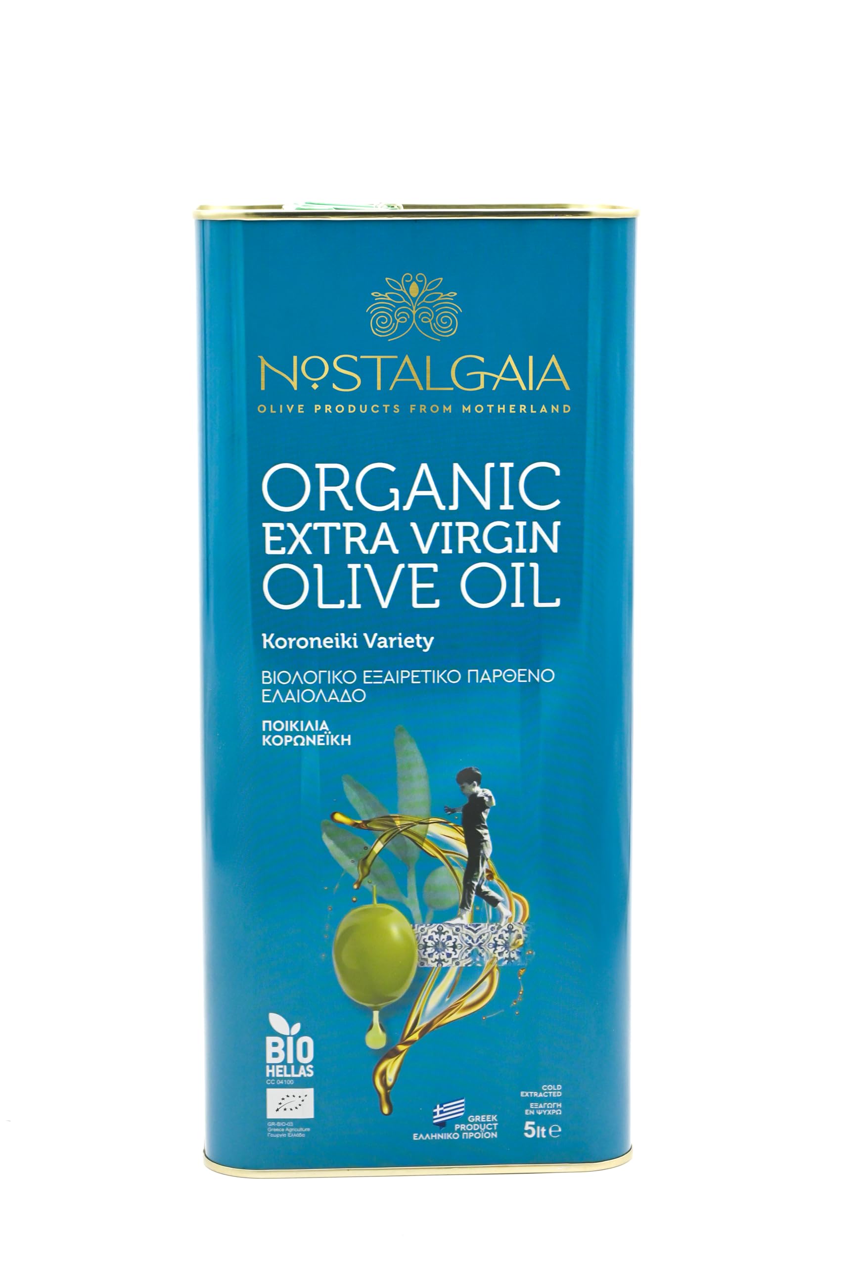NOSTALGAIA 5 Litres Bio Huile d'Olive Vierge Extra Grecque – 100% Koroneiki, Extraite à Froid, Riche en Polyphénols, Récolte Fraîche 2025/2026, Qualité Supérieure, Bidon de 5L