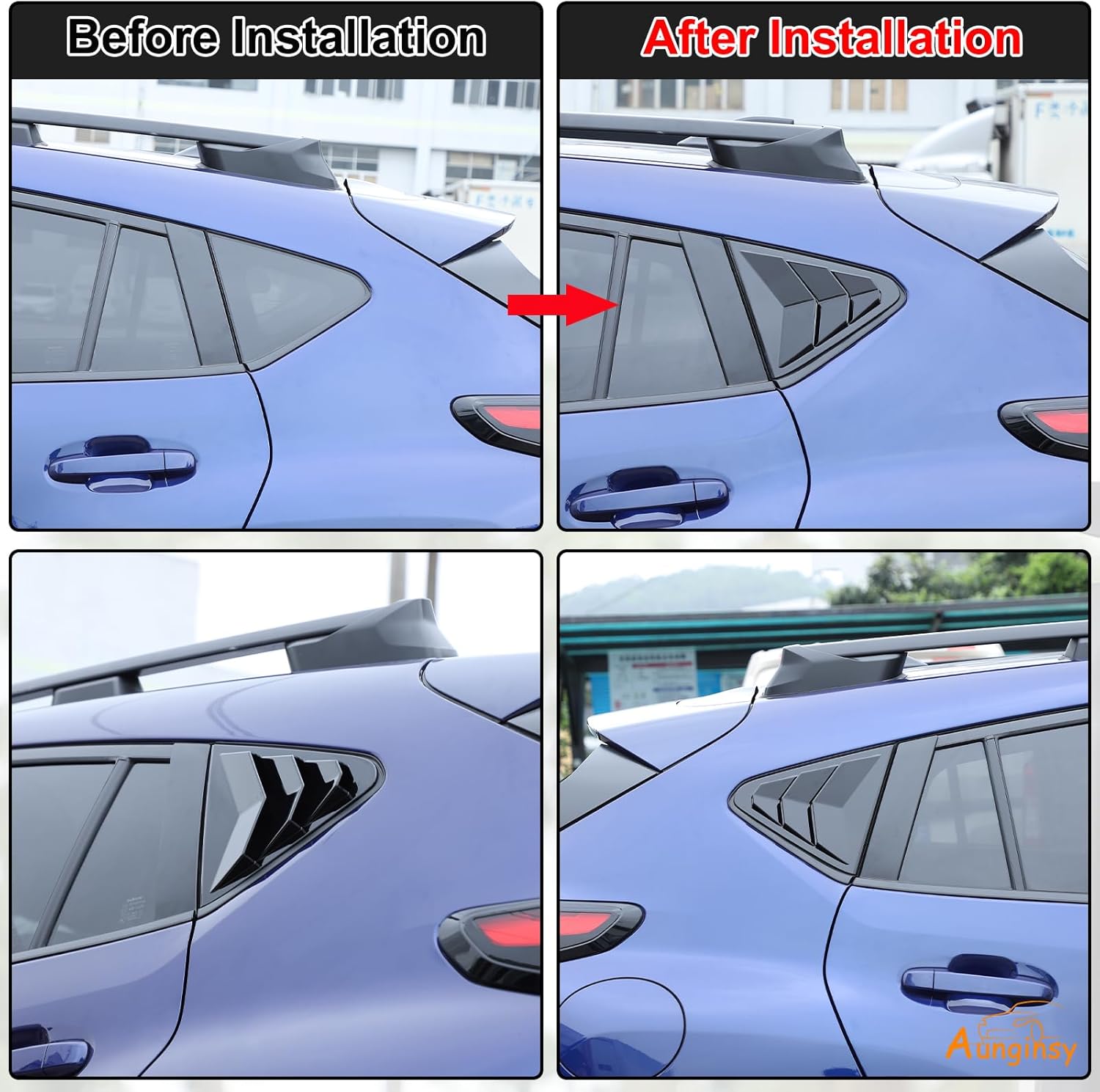 Aunginsy Car Rear Side Window Louver Cover Compatible with Subaru Crosstrek GU 2024 2025 Rear Quarter Triangular Window Shutters Glass Blinds Trim Air Vent Scoop Shades Cover ABS Exterior Accessories