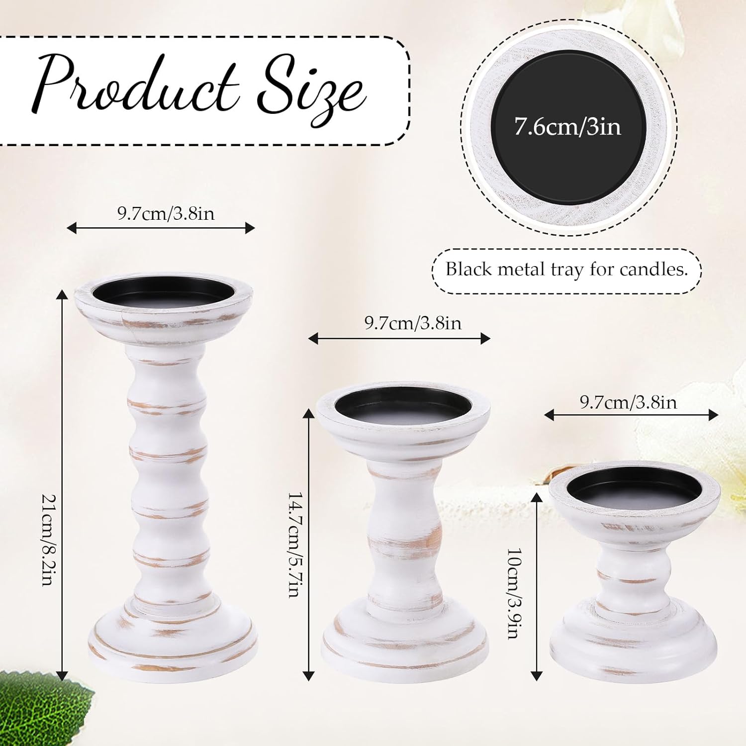 Rustic Candles Holder Set of 3 Farmhouse Wood Candle Holders Rustic Wooden Candle Stand Decorative Wood Candlestick Holdersfor Living Room, Table Centerpiece Dining Fireplace(White)