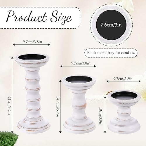 Miniatura 2 de Juego de 3 portavelas rústico de madera rústica, portavelas de madera rústica, candelabros decorativos de madera para sala de estar, centro de mesa,