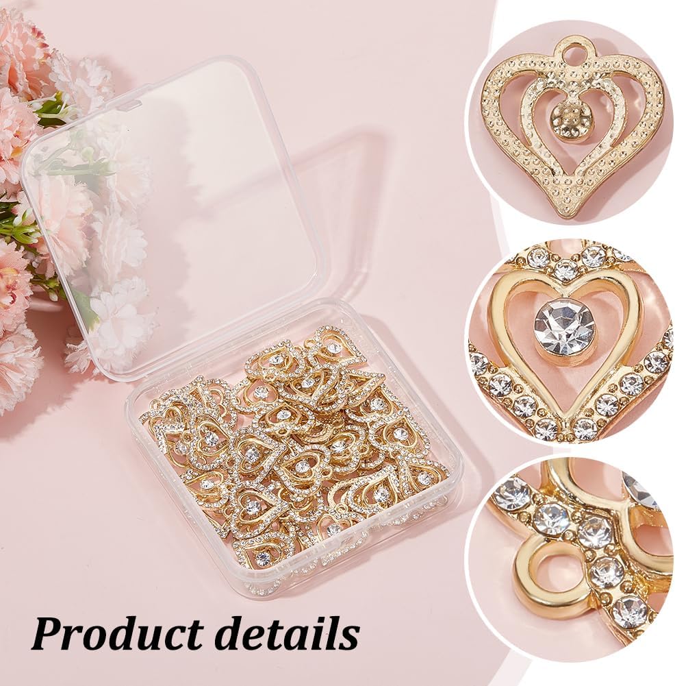 UNICRAFTALE about 40Pcs Rhinestone Heart Charms Golden Heart Charms Love Heart Charms Crystal Pendants Charms Metal Charms Metal Heart Charms DIY Bracelet Pendants for Earring Jewelry Making - Image 4