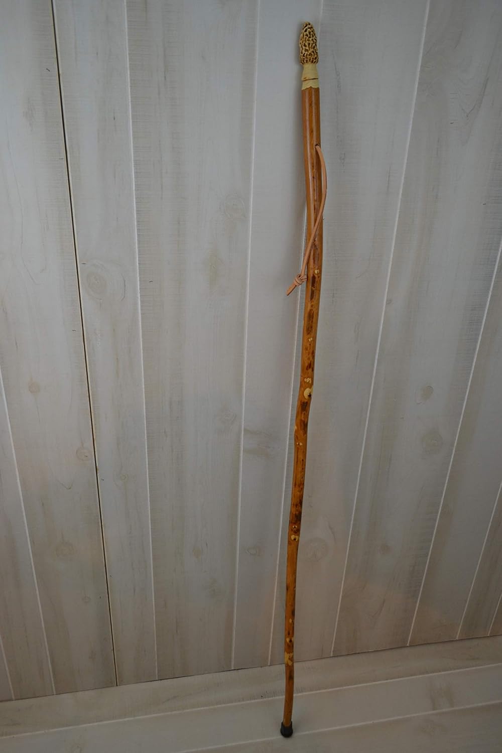 Walking Stick with Morel Mushroom Carving in Elm - 60" Tall - Hiking Stick Carving by Creation Carvings