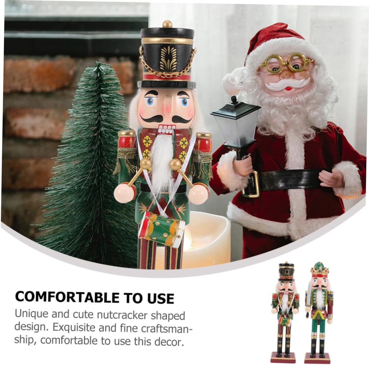 Wooden Nutcracker Figurines 2pcs Set 30cm Xmas Nutcracker Figures with Green Sword and Drum Festive Christmas Home Decor Desktop Ornaments for Holiday Display