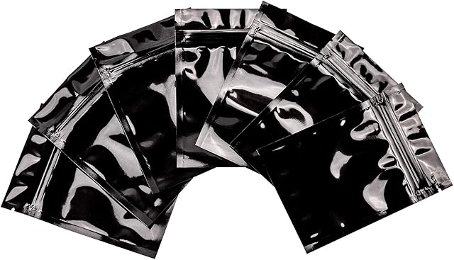 AIEX 100 Pieces Resealable Smell Proof Bags Flat Ziplock Bags Mylar Food Storage Bags for Food Storage Party Supplies and More (3.15 x 4.7 inches, Black)