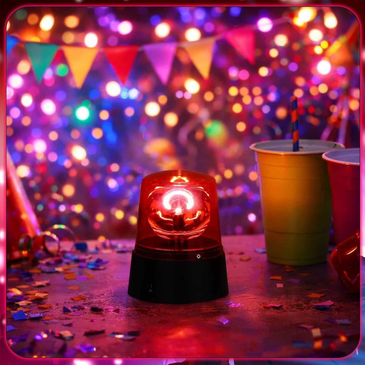 6 Pcs LED Strobe Light, Battery Powered 360 Degree Rotating Flashing Light, Emergency Police Siren Lamp for DJ Party Stage, Haunted House, Hockey Goal Decorations & Events(Red)