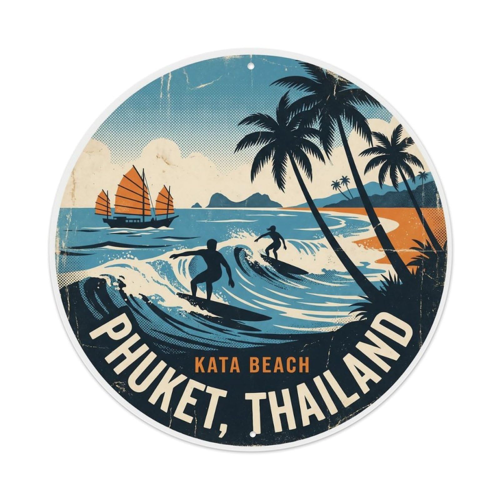 Odgynaw 8X8inch(20X20cm) Island Adventure Phuket Kata Beach Surfing Classic Metal Tin Sign