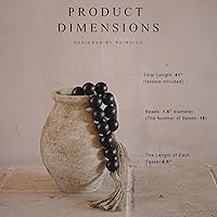 Vista 2 de Guirnalda de cuentas de madera extra grande con cuentas de madera de 1.6 pulgadas de diámetro, guirnalda de cuentas de madera con borlas, cuentas